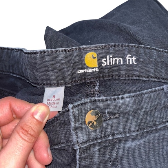 Carhartt Slim Fit Black Denim Women’s 5 Pocket Hammer Loop Work Jeans Distressed - Picture 5 of 12